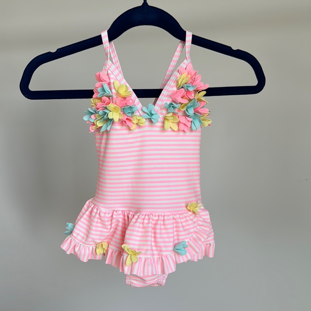 Pink Striped Floral Swimsuit